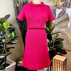 VINTAGE Raspberry Pink Virgin Wool Mohair 60s Jackie O Midi Dress Mad Men Medium
